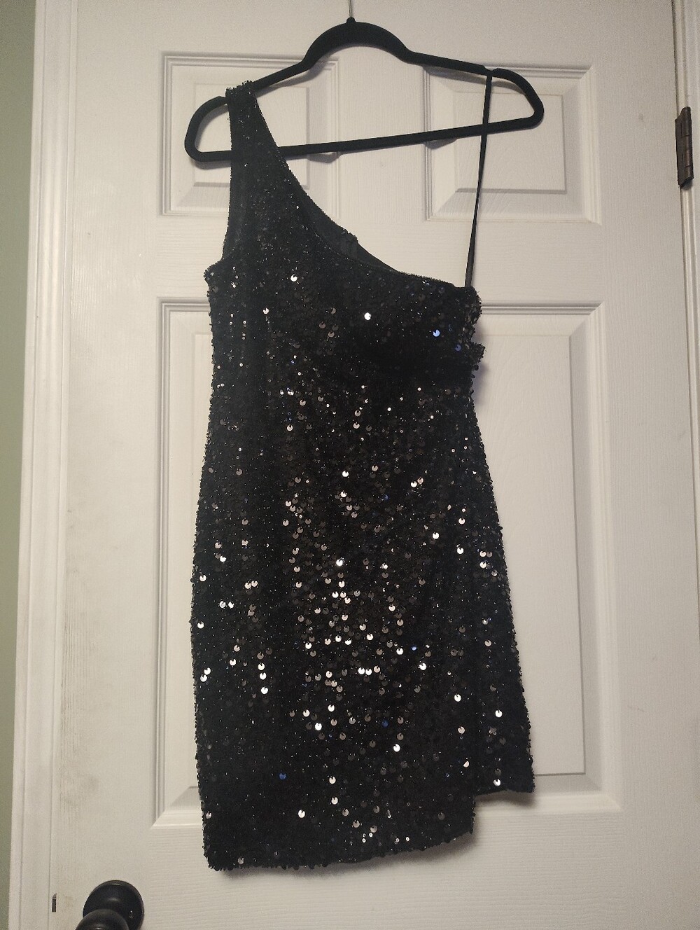 Gianni Bini Black Sequin One-Shoulder Mini Dress